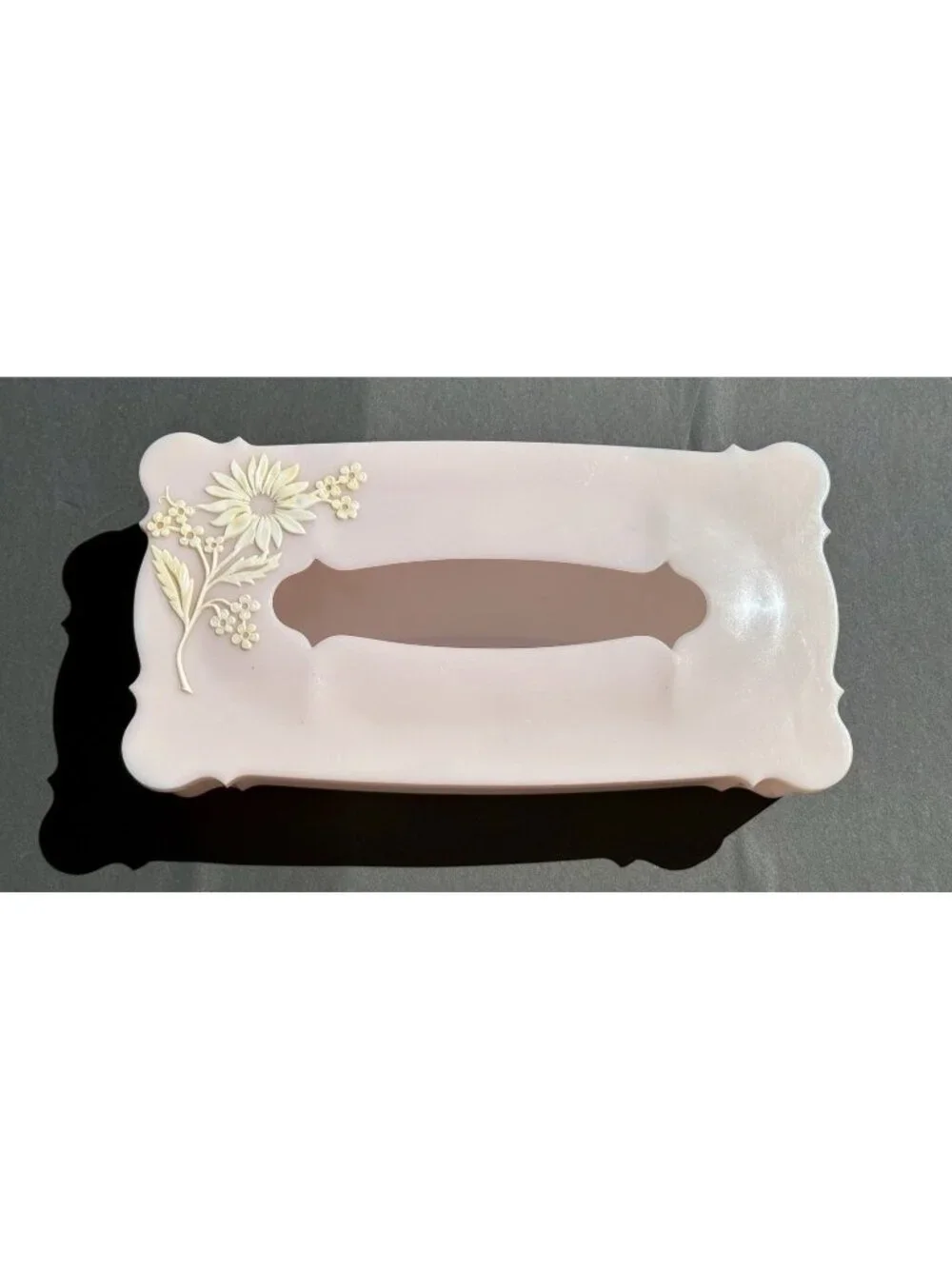 50s Vintage Plastic Tissue Box Holder Pink Schwarz Bros Hinge Top Floral